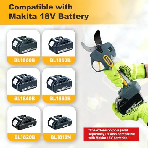 50mm 2" Professional Electric Pruning Shears Kit | Heavy Duty Secateurs for Hardwood, Orchards & Vineyards, with 2×4000mAh Batteries, Compatible with Makita and Extension Pole - style: PR-E50