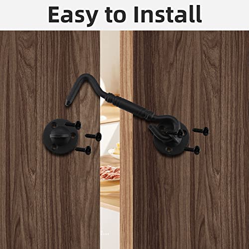 4 Inch Hook and Eye Latch, Barn Door and Gate Latch, Black, 1 Pack | Simple Hook Closure Adds Privacy to Sliding Doors, Cabinets, Windows and Bedrooms, Steel Hardware Includes Mounting Screws - size: 1 Pack