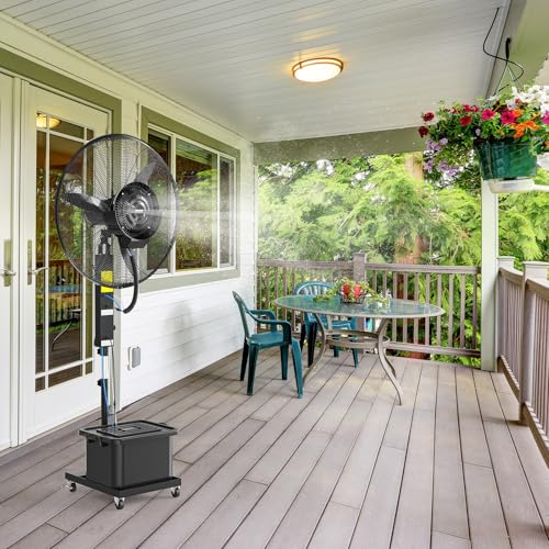 ROVSUN Max 6500CFM Misting Fan, 26Inch High Velocity Industrial Mister with 42L/11Gal Water Tank, 3 Speed Settings & Ajustable Mist Value, 60° Oscillation, For Outdoor Cooling, Patio, Barn, Greenhouse - size: 26inch