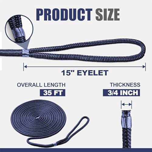 TetherTite Boat Dock Lines 5/8 Inch 20/25/30 Ft,Double Braided Nylon Boat Dock Lines with Loop, Mooring Line Marine Rope (3/4" x36') - size: 3/4"x36'