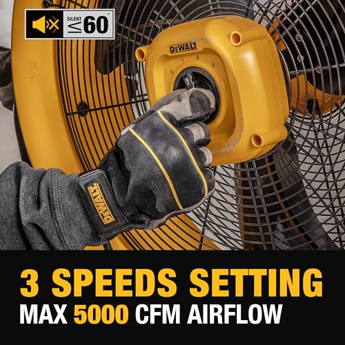 DEWALT 20 Inch Floor Fan, 180° Adjustable Tilting Drum Fan DXF2042 | 5000CFM 3-Speed High Velocity Fan Quick Cooling Portable Metal Industrial fan for Shop/Garage/Gym/Patio/Warehouse Yellow - style: DXF2042