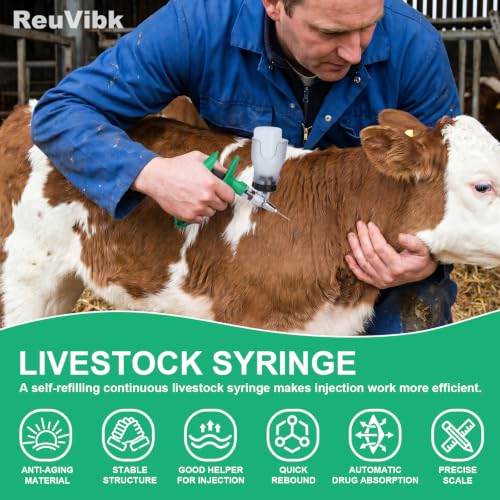 5ml Continuous Self-Refilling Livestock Syringe, 10 Needles Included | Adjustable dosage from 0.5ml to 5ml Veterinary Injection Gun for Chicken, Duck, Pig, Sheep, Cow Poultry - color: green