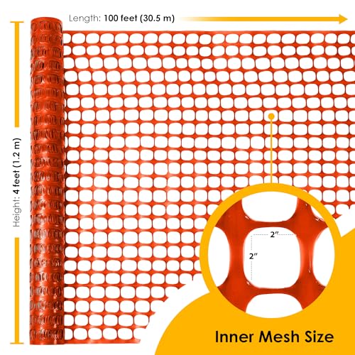 Plastic Mesh Fence, Garden Fencing, for Snow, Orange, 4'x100' Feet, 1 Roll | Houseables Construction Barrier Netting, Fences Wrap, Above Ground, Poultry, Chicken, Safety, Deer, Patio, Garden Netting - color: Orange