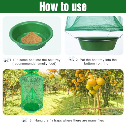 8 Packs Fly Traps Outdoor Hanging, Stable Fly Trap with Fly Bait, Reusable Fly Killer, Ranch Fly Trap, Fly Control Fly Hunter for Family Farm Park Orchard Garden