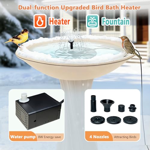 Bird Bath Heater, Utility Birdbath Water Heater Deicer Water Pump with Thermostatically Controlled, De-Icer Submergible Suitable for Birdbath Farm Livestock Drinking Outdoors in Winter - color: With Water Pump