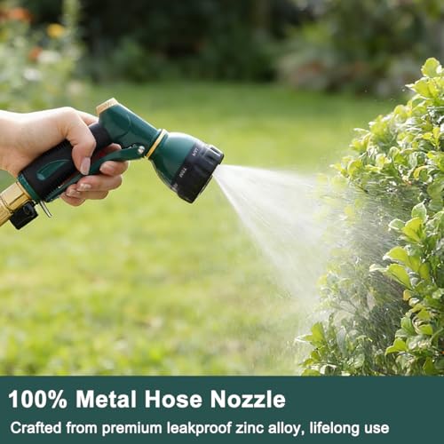 FANHAO 8 Spray Patterns Metal Garden Hose Nozzle with Hands-Free Lock | Rustproof Leak Proof Metal, Comfortable Non-Slip Handle, High Pressure Hose Sprayer Nozzle for Plant, Car & Pet Washing - color: Green