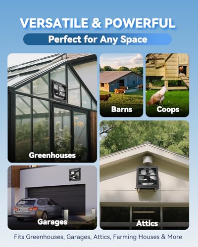 12" Wall Mounted Shutter Exhaust Fan with Thermostat - Temperature Humidity Controller, EC Motor, Aluminum Auto Shutter Ventilation Fan, Attic Vent Fan, Coops, Greenhouse, Barn, Shed Ventilator - size: 12"