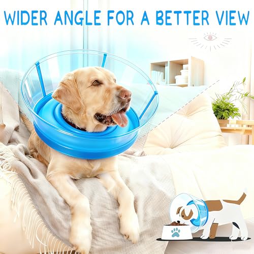 2-in-1 Soft Inflatable Dog Cone Collar Alternative,Dog Collar After Surgery | Dog Cone Collar With Enhanced Anti-Licking Guard Shield,Adjustable Recovery Cones for Medium Small Dogs and Cats,Blue M+ - color: Blue, size: M+(Neck Girth:12"-15")