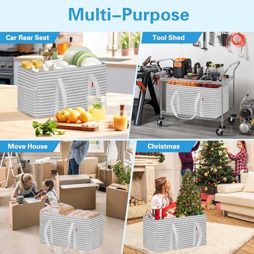 LHZK Standing Extra Large Utility Tote Bag with Metal Wire Frame and the Sides Rinforced, Extra Large Tote Bag with Handle, Reusable Grocery Bags Foldable, Beach Bag, Car Tote (Gray) | 22.5×10.5×12 inch - color: Gray, size: 22.5''x10.5''x12''-1 Pack