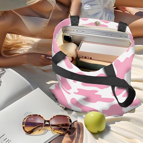 Canvas Tote Bag for Women，Cute Heavy-Duty Shoulder Bag with Zipper Pocket -Travel Tote for Grocery, Gym,Shopping - color: Pink Cowhide