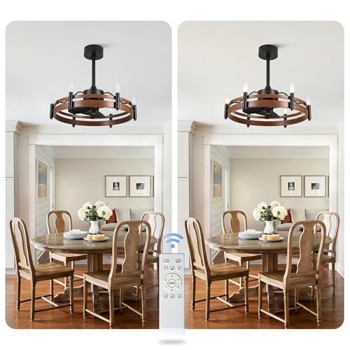 24" Wagon Wheel Chandelier Ceiling Fan with Lights and Remote | 6-Light Rustic Chandelier with Fan, Farmhouse Fandelier for Dining Room Bedroom Living Room, E12 Bulbs Not Included - color: 24" Wagon Wheel