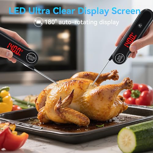 0.3s Instant Read Meat Thermometer, IP67 Waterproof (Black) | Rotating Display, Calibration Function, Ideal for Grill, BBQ, Frying and Kitchen Cooking - color: Black