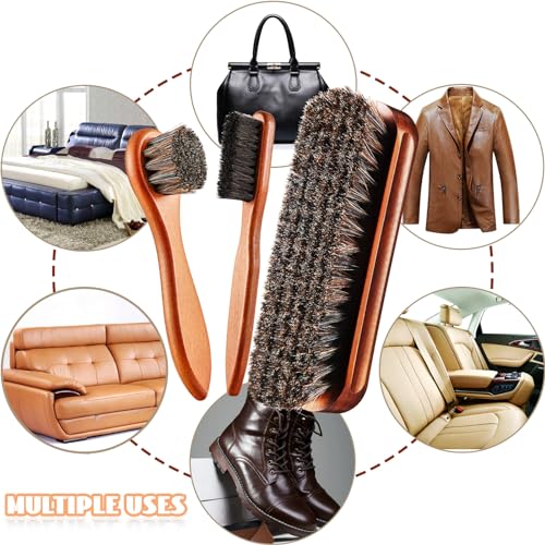 4 Pcs Horsehair Shoe Brush Kit Polishing Daubers Applicators Leather Care Brushes Shine Cleaning Cloth with Cloth(Shoe Brush Set D) - style: Shoe Brush Set D