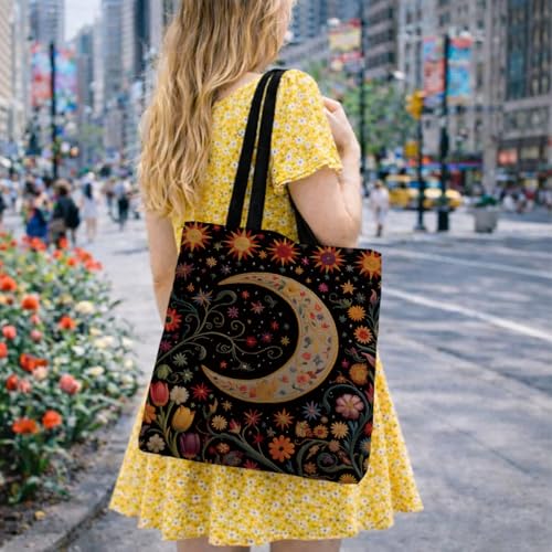 Vintage Floral Canvas Tote Bag, Aesthetic Botanical Reusable Grocery Bags for Women, Elegant Floral Lover Gift Tote - color: Color21