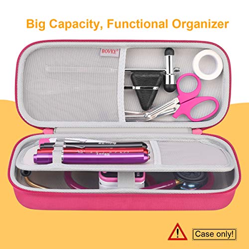 BOVKE Stethoscope Case for 3M Littmann Classic III Monitoring, Lightweight II S.E, Cardiology IV Diagnostic, MDF Acoustica Stethoscopes, Extra Room for Nurse Essentials and Medical Supplies, Raspberry - color: Raspberry