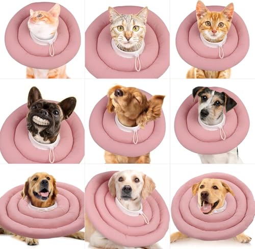 IDOMIK Dog Recovery Collar, Waterproof Soft Dog Cone After Surgery | Comfy Protective Elizabethan Collar Alternative for Dogs Cats, Adjustable Pet Neck Donut Cone Anti-Licking Wounds,Pink,M - color: Pink, size: M