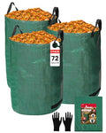 MAZING 3-Pack 72 Gallon Reusable Yard Waste Bags, Heavy Duty Collapsible Garden Leaf Bags with Reinforced Handles for Lawn Grass Clippings & Debris