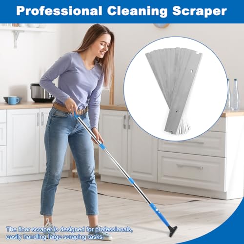 Heavy Duty Floor Scraper, 4" Wide Razor Blade Scraper Tool with 48" Long Handle, 10PCS Extra Metal Blades for Cleaning Wall Glass Floor Paint Gum Stains Stickers Linoleum Stove Top