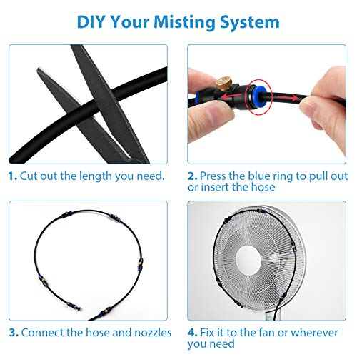 lifeegrn Misting Cooling System, Outdoor Misting System for Patio, 82 FT Misting Line+21 Mist Nozzles+3/4" Brass Adapter,Outdoor Mister System for Patio Garden Trampoline Greenhouse - size: 82 FT