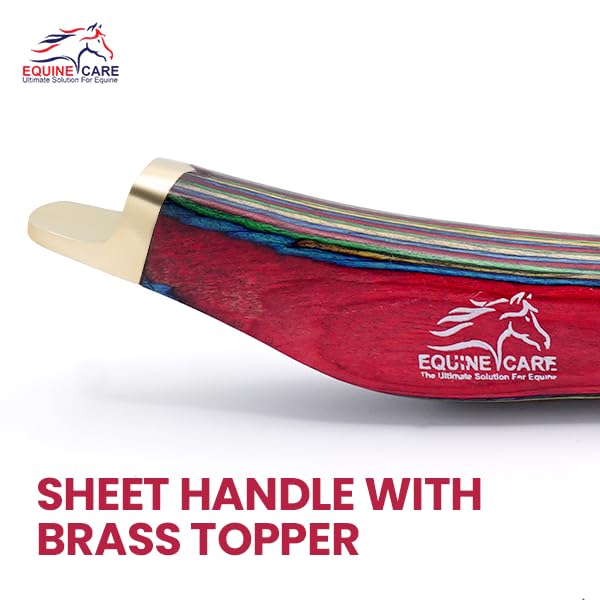 Farrier Hoof Knife, Left-Handed, Brass Cap for Horse Shoeing | Farrier hoof knife with J2 stainless steel blade, notched brass shoe topper and layered handle; right- or left-handed - style: Left Handed