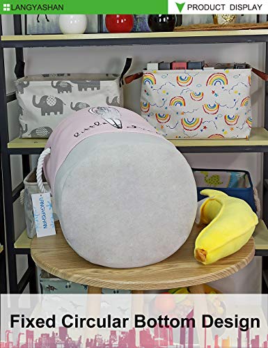 Round Thick Pink Laundry Basket Collapsible Organizer Boys Girls | Canvas Foldable Storage Hamper Sturdy Rope Handles for Household Gift Baskets Bedroom Clothes Toys Children Nursery - color: Pink