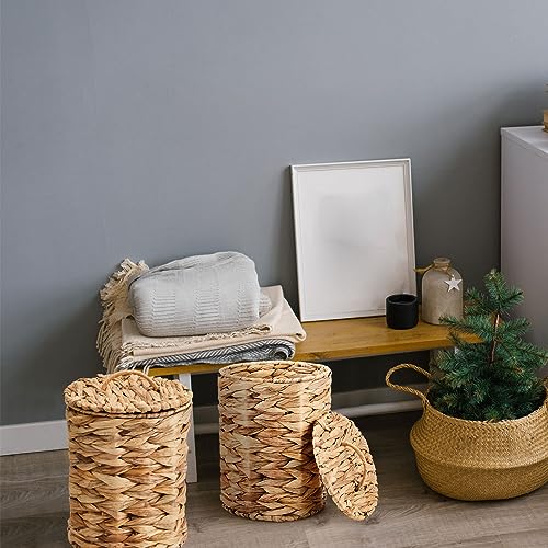 Ctosree 2 Pcs Wicker Trash Can Basket Woven Waste Basket with Lid Bathroom Wastebasket Garbage Bin with 100 Pieces of Trash Bags for Bedroom Farmhouse Home Office Kitchen(Brown, Small) - color: Brown, size: Small