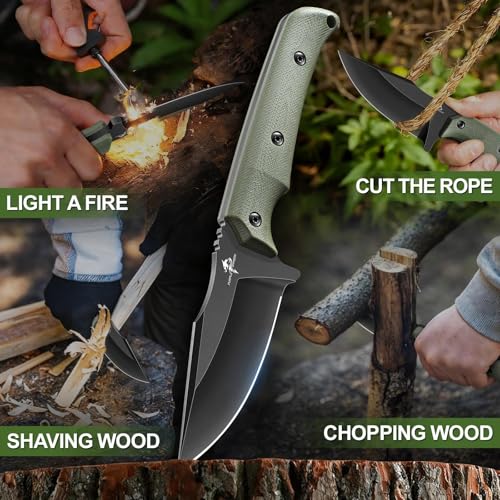 Purple Dragon Fixed Blade Knife - Full Tang Hunting Knife Green | Kydex Sheath, Forged from a Single Piece of D2 Steel, G10 Handle, Gift Box - size: 3 inch