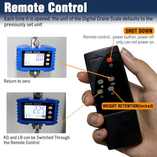 Digital Crane Scale,2200lb/1T Heavy Duty Digital Hanging Scale,Crane Scale Industrial with Remote Control and LCD Screen,High Precision Electronic Weighing Crane Scale for Market,Factory,Construction - size: 1T
