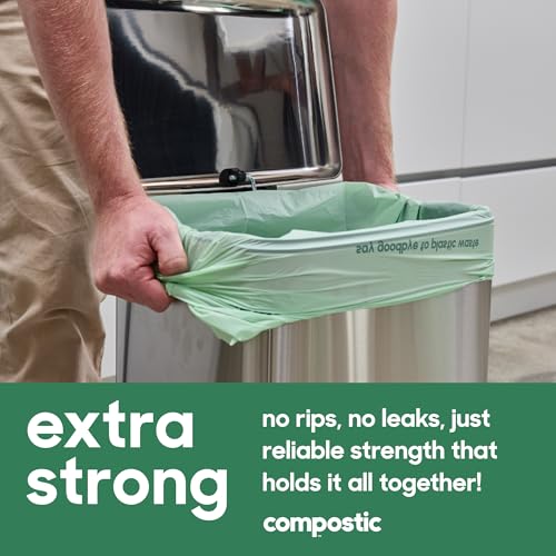 Compostic Compostable Trash Bags, 3 Gallon Small Bathroom & Office (100 Count) Bulk Pack — Extra Strong, Home Compostable, Plant-Based, Non-Toxic Garbage Bags - size: 100 Count (Pack of 1), style: Small 3 Gallon