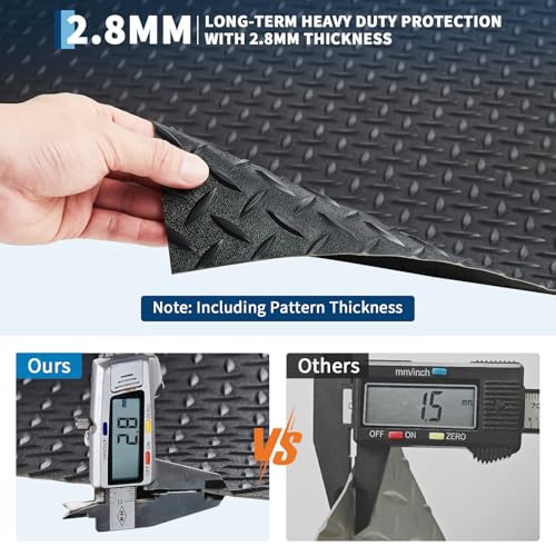 4 x 6 FT Garage Floor Mat, 2.8mm Thickened Flooring Roll Diamond Plate PVC Rubber Trailer Mat, Non-Slip Floor Protector Mat for Garage, Warehouse, Gyms, Trailer, SUV