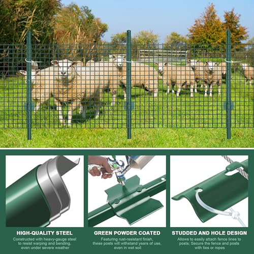 Fence Post 3 Feet / 36 Inch, Pack of 10, Heavy Duty Metal Fence Posts, No Dig U Post with U-Channel, Adjustable Tabs & Anchor Plate, Rust-Proof Steel Fence Stakes for Garden, Farm, Lawn, Poultry - size: 3 Feet