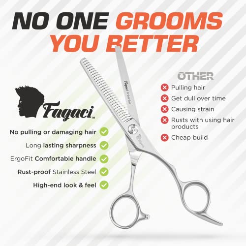 Fagaci Professional Thinning Shears 6" 440C Thinning Scissors Sharp Blades | Premium 440C steel, master sharpened to a razor edge for fine, precise cuts, For salon and home use, Case and cloth included