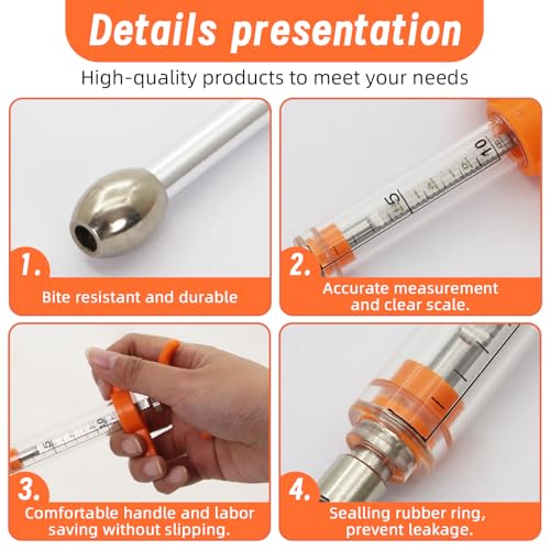 2 Pcs Goat Syringe Reusable Adjustable Goat Drench Syringe with 2 Drench Nozzle and Needles, Feeding Supplies for Cattle, Sheep, Goats, Horse, Pig, Dog (Orange, 10ML) - color: Orange, size: 10ML