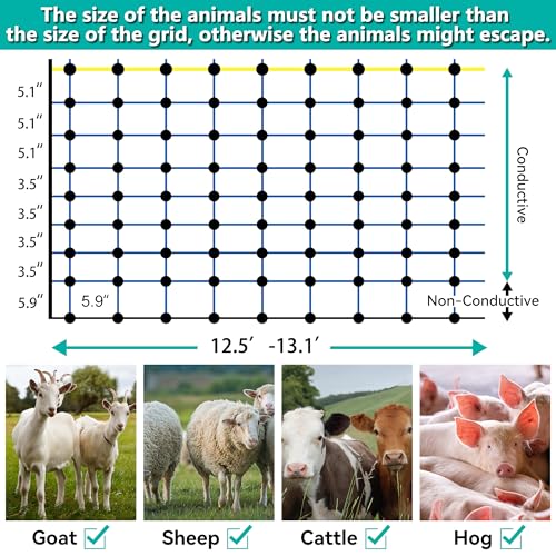PPOLB Highly Visible Blue Electric Fence Netting, 35.4" H x 164' L, Portable Livestock Nets Mesh for Goats, Sheep, Hogs, Dog, Electric Fencing for Backyards, Homesteaders, Farms Ranches, and Gardens - size: 35.4" H x 164' L