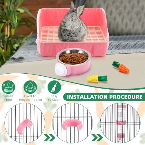 34 Pcs Rabbit Starter Kit Rabbit Litter Box Small Animal Water Bottle Cups Bunny Tunnels Animal Grooming Kit Bowl Blanket with Cleaning Set for Guinea Pig Bunny(Style 1,Light Pink) - color: Light Pink, style: Style 1