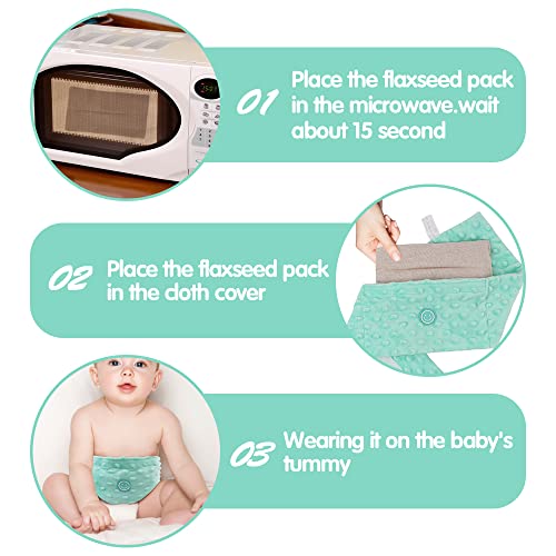 Baby Colic and Gas Relief Flaxseed Heated Tummy Wrap for Newborns | Baby Heating Pad Belly Band, Natural Relief for Upset Stomach for Fussy Babies Infants, 0-3 Years - color: Green