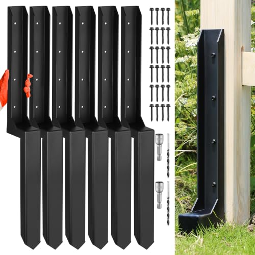Fence Post Repair Kit, Heavy Duty One-Piece Steel Anchor & Stakes for Repair Broken Tilted Leaning Wood Posts, Rust-Proof Easy Installation, Upgraded 11-Gauge Thickness (6 Pack) - color: 6 Pack