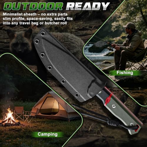 Purple Dragon Outdoor Knife for Skinning - Drop Point Skinning Knife Green | Forged from a Single Piece of D2 Steel, Full Tang G10 Handle, Gift Box - size: 4.8 inch