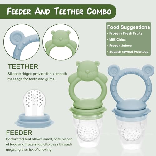 Baby Breastmilk Popsicle Molds & Babies Fruit Feeder (4 Pack), Infant Food Freezer Tray Storage Containers, Silicone Teething Pacifier Feeder and Teether for Babies,Baby Feeders（Green） - color: 4-Green