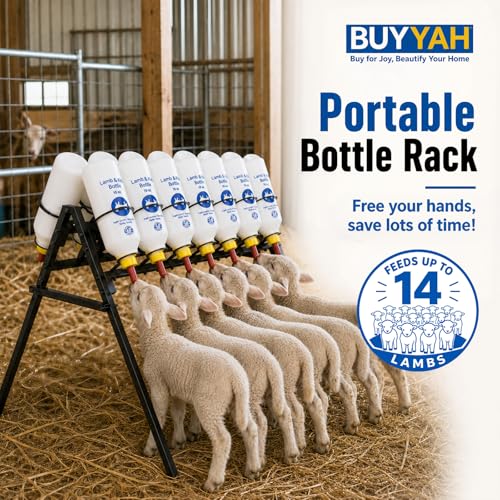 14 Feeding Ports Bottle Rack | Portable Bottle Holder, Free Standing Bottle Feeder Rack for Calves Lambs Goats Farm Animal Livestock (Bottle Not Included)