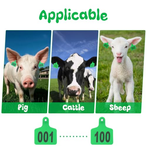 Cattle Ear Tags 201-300 Numbered Large Plastic Livestock Ear Tag,Green | L3'' x W 2.5'' For Sheep Calf Goat Pig,Animal Id Tags For Ranch & Farm Herd Tracking, Laser Print Clear Numbers,Copper Head - color: Green, size: 201-300