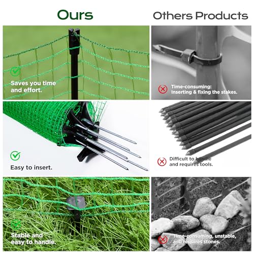 Temporary Fence with Posts,4'x50' Safety Barrier for Dog Snow Plastic Mesh Fencing with Fiberglass Stake Windbreak Rope,Movable Fencing Roll for Garden Backyard Outdoor Animal Protect - size: 4'x50'