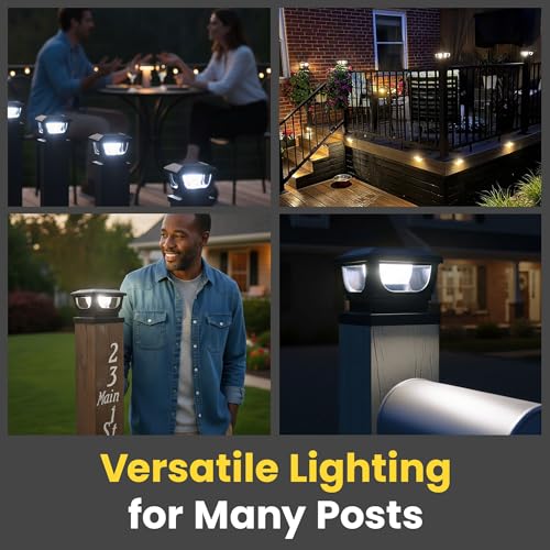 Brighticonic Solar Post Cap Lights Outdoor for 4x4, 3x3 – Auto On/Off Post Lights Solar Powered - Easy Install, IP65 Waterproof Deck & Fence Lights – Long Lasting Battery – 120 Lumen, WarmWhite - 4pck - color: Black - Warm White 6000K - 4 pack
