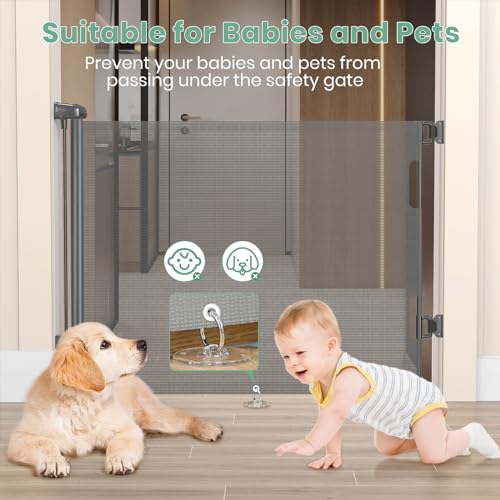HAMOPY Retractable Baby Gates, 33" Tall, Extends up to 71" Extra Wide Baby Gate, Durable Auto-Lock Mesh Dog Gate, Pets and Child Safety Gates for Stairs, Doorways, Hallways, Indoor, Outdoor(Grey) - color: Gy