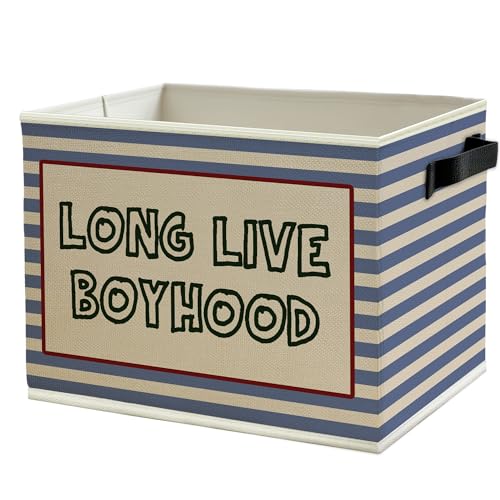 Long Live Boyhood Boys Storage Bins Box with Handles, Retro Blue Striped Collapsible Basket Organizer for Kids Boy Nursery Room Bedroom Bathroom Playroom Books Clothes - color: Color11
