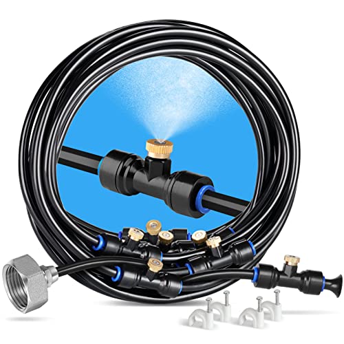 HOMENOTE Misting Cooling System, 26FT (8M) Misting Line + 7 Brass Mist Nozzles + Brass Adapter(3/4") Outdoor Mister for Patio Backyard Garden Greenhouse - size: 26FT / 8M