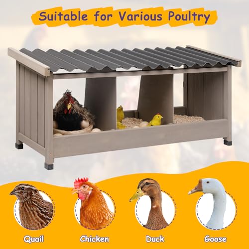 ketive Chicken Nesting Box, Wall-Mounted Wooden Chicken Coop Accessories with PVC Roofing, 3 Compartments for Hens & Ducks Outdoor or Indoor Use