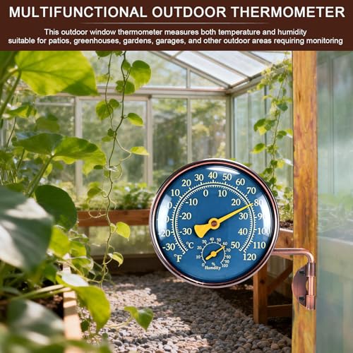 4 Inch Brass Outdoor Thermometer with Humidity Meter, Weather Temperature Gauge Monitor Outdoor Indoor Waterproof Hygrometer for Pool Wall House Patio Window Greenhouse Outside Garage Garden - color: green, style: Style 1