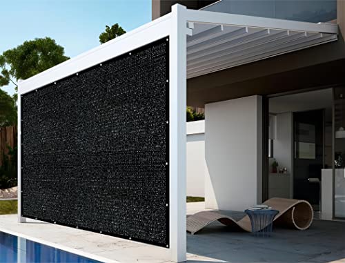 Shatex 90% 8x15ft Sun Shade Fabric for Pergola Cover Porch Vertical Screen, Black - size: 8x15ft with Clips - Black
