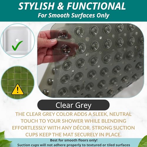 ENKOSI Square Shower Matt Non Slip - 21 x 21 - Shower Floor Mat - Anti Slip Mats for Shower Stall - Shower Bath Mat - Shower Grip Mat (21x21 Clear Grey) - color: Clear Grey
